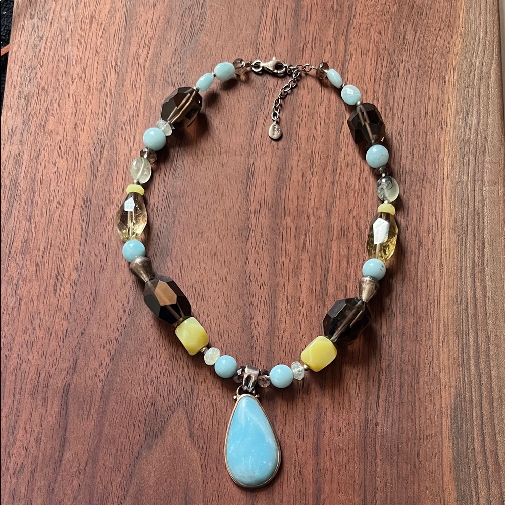 Barse Designer Necklace – Sterling Silver, Multi-Stone Beads with Pendant, 16.5